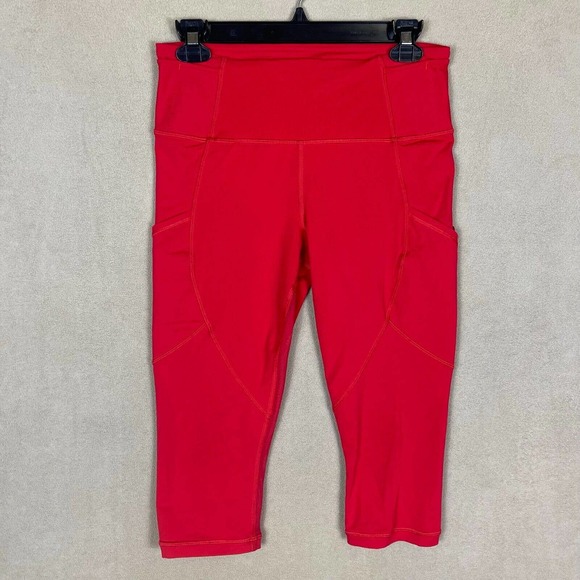 Lululemon Athletic Capri Pants Womens 8 Red Side Pocket Stretch Elastic Waist - Picture 2 of 11